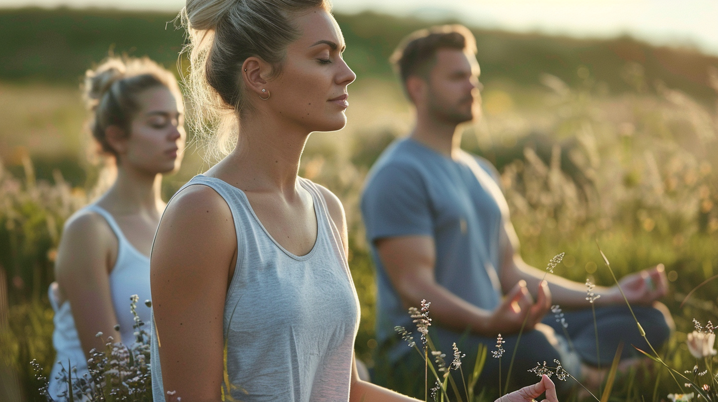 Жінка практикує йогу на природі