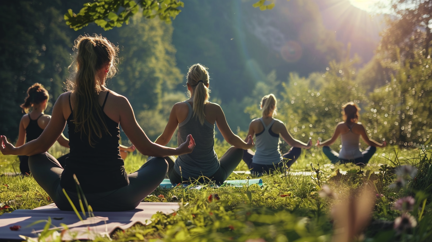 Група людей різного віку практикує йогу